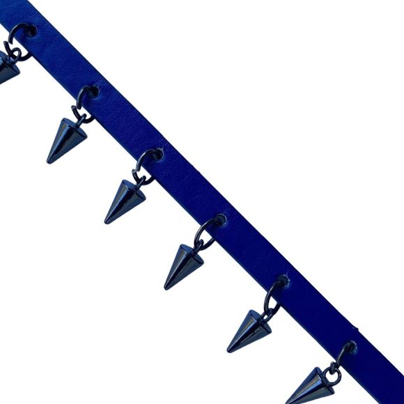 Silvian Heach Women's Royal Blue Skinny Belt Мetal Spikes Size S Waist 32- 36 in - Picture 2 of 11